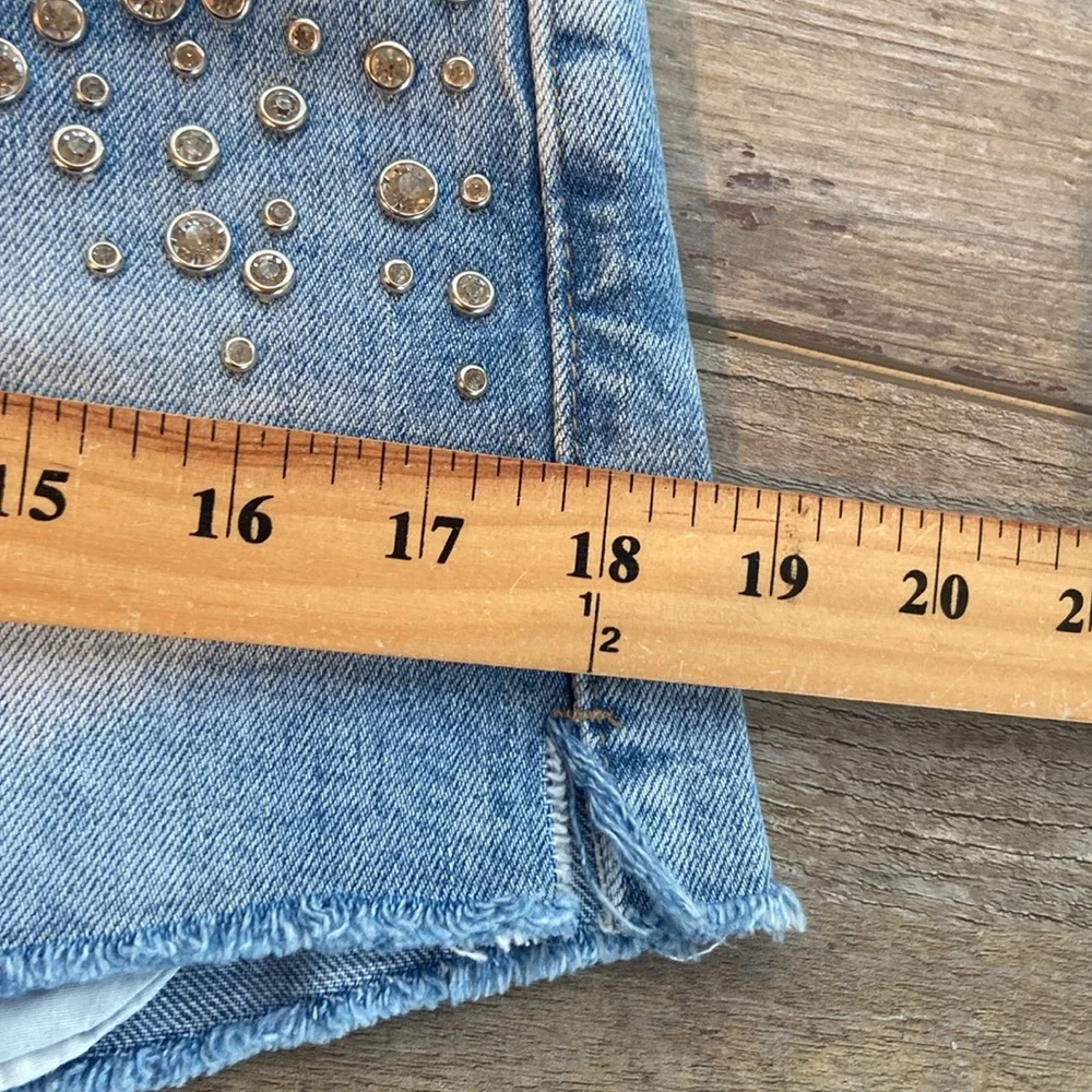 Pistola Rhinestone Crystal‎ Studded Cutoff Sz 27 Denim Blue Boho Festival Hippie